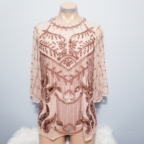 River Island Tops - River Island glam beaded sequin party India top blouse 8